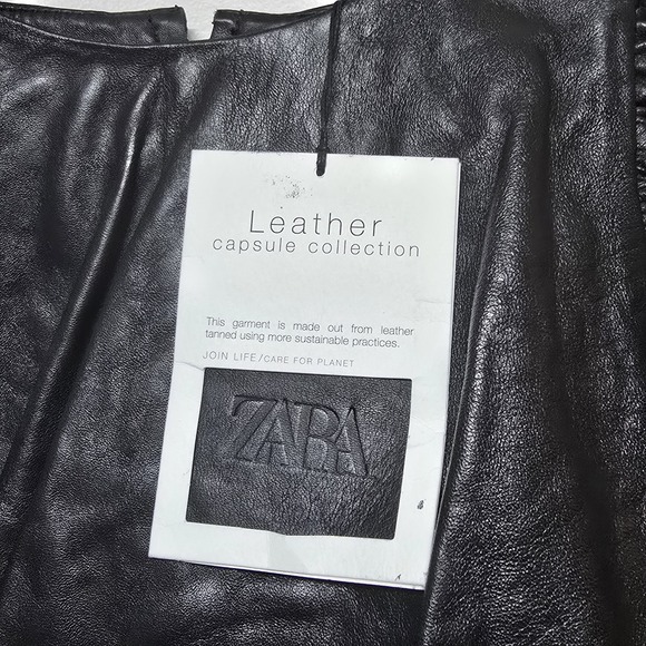 ZARA BLACK VOLUMINOUS GENUINE LEATHER TOP TRF CAPSULE COLLECTION SIZE LARGE‎ LE - Picture 5 of 10